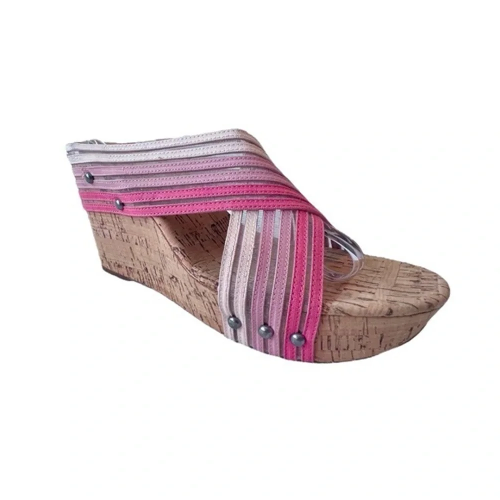 Lucky Brand Mykayla Cork Wedge Open Toe Sandals Multicolor Women’s Size 9.5